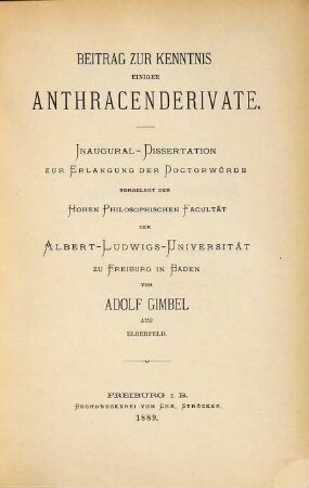 Beitrag zur Kenntnis einiger Anthracenderivate