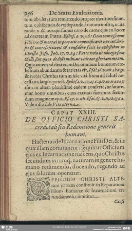 Caput XXIII. De Officio Christi Sacerdotalis seu Redemtione generis humani