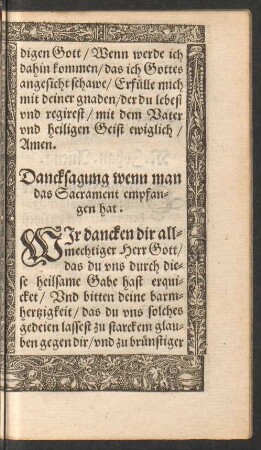 Dancksagung wenn man das Sacrament empfangen hat.