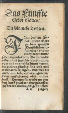 Das Fünffte Gebot Gottes/ Du solt nicht Tödten.