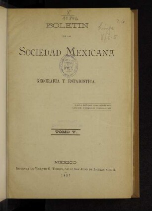 5.1857: Boletín de la Sociedad Mexicana de Geografía y Estadística
