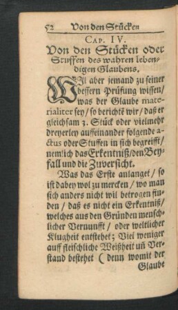 Cap. IV. Von den Stücken oder Stuffen des wahren lebendigen Glaubens.