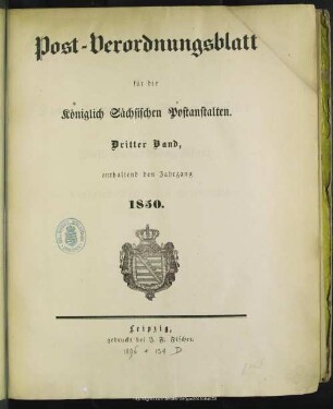 3.1850: Post-Verordnungsblatt für die Königlich Sächsischen Postanstalten