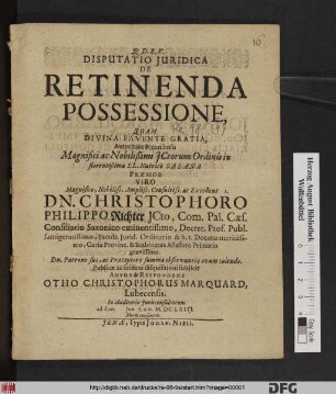 Disputatio Iuridica De Retinenda Possessione