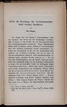 Ueber die Zersetzung des Acroleïnammoniaks durch trockene Destillation