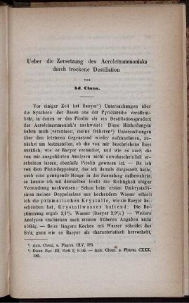 Ueber die Zersetzung des Acroleïnammoniaks durch trockene Destillation