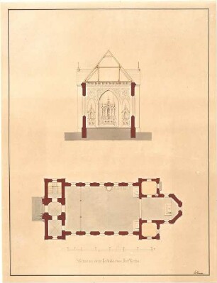 Klumpp, Karl F. A.; Kirchen-Projekt - Grundriss, Querschnitt