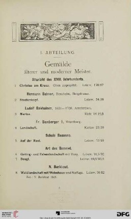 Gemälde älterer und moderner Meister (Nr. 1-178)