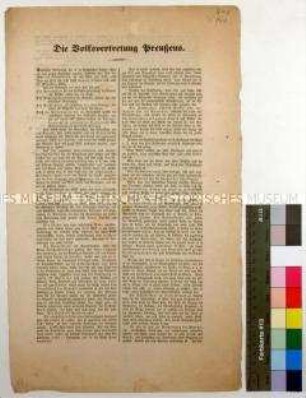 Flugblatt des Wahlmanns des Hamburger Thor-Bezirks Saegert über die Volksvertretung Preußens