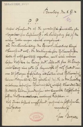 Brief an B. Schott's Söhne : 08.12.1914