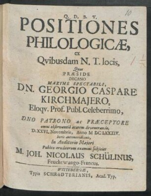 Positiones Philologicae, ex Quibusdam N.T. locis