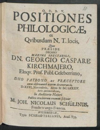 Positiones Philologicae, ex Quibusdam N.T. locis