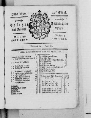 45tes Stück, Ausgabe vom 5. November 1800