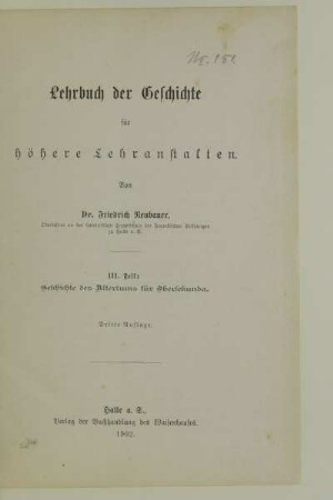 Teil 3: Geschichte des Altertums für Obersekunda
