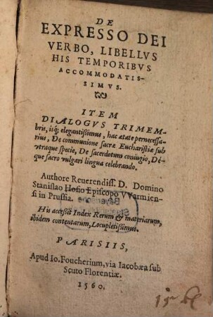 De expresso Dei verbo ... : lib. valde utilis