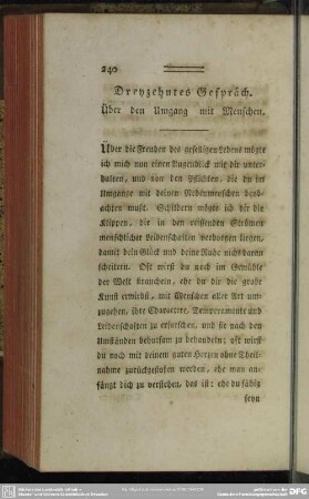 Dreyzehntes Gespräch. Über den Umgang mit Menschen