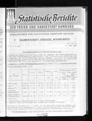 Das Bauhauptgewerbe in Hamburg im April 1969 : Lfd. Nr. 19