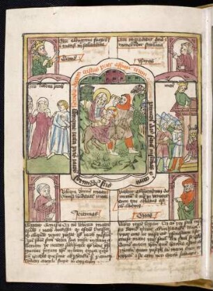 (1) Propheten-Brustbilder; (2) Antitypus: Die Flucht nach Ägypten; Typen: (3) Esau vor Isaak, Rebekka verhilft Jakob zur Flucht; (4) Michal verhilft David zur Flucht vor Saul