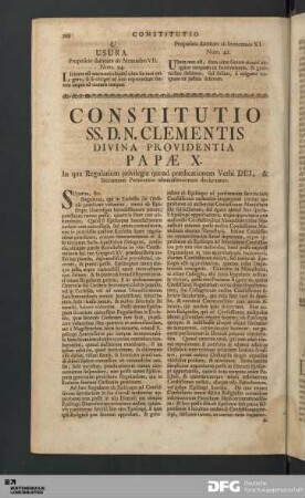 Constitutio SS. D. N. Clementis Divina Providentia Papæ X.