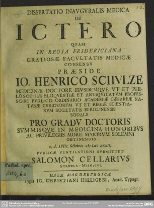 Dissertatio Inauguralis Medica De Ictero