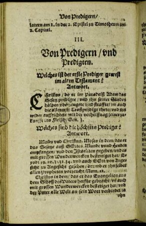 III. Von Predigern/ und Predigten.