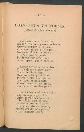Como está la poesía : (Cantos de Juan Macana)