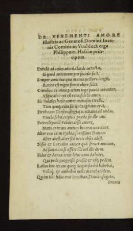 De Vehementi Amore Illustris ac Generosi Domini Ioannis Comitis in Waldeck erga Philippum Hassiae principem.