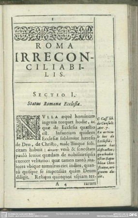Sectio I. Status Romanae Ecclesiae