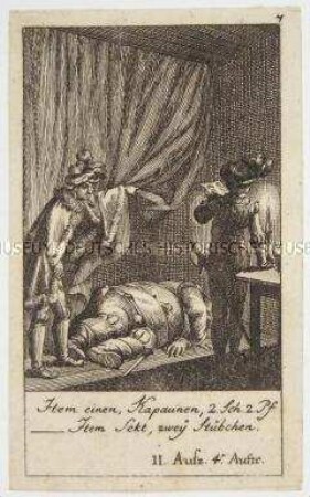 Illustration (7. Blatt) zu Shakespeare's König Heinrich IV., "Item einen, Kapaunen,..."