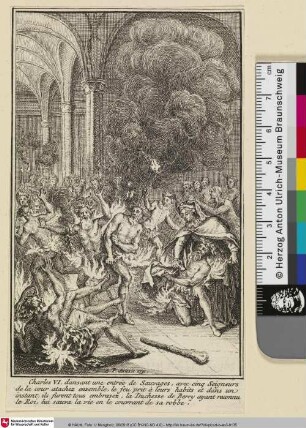 [Charles VI sauvé des flammes par la duchesse de Berry]