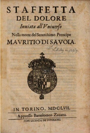 Staffetta del dolore inviata all'universo nella morte del Seren. Prencipe Mauritio di Savoia
