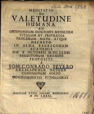 Meditatio De Valetudine Humana