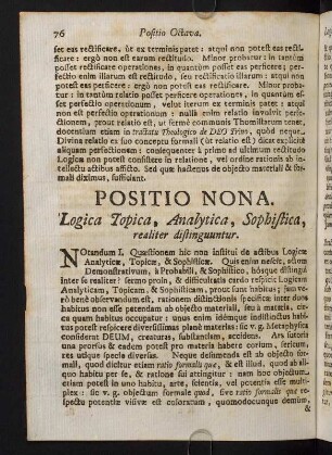 76-85, Positio Nona. Logica Topica, Analytica, Sophistica, realiter distinguuntur