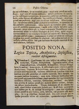 76-85, Positio Nona. Logica Topica, Analytica, Sophistica, realiter distinguuntur