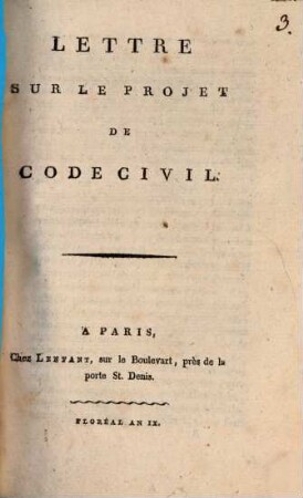 Lettre sur le projet de Code Civil, [1]
