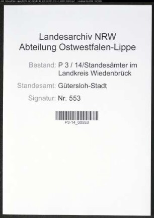 Heiratsregister Standesamt Gütersloh-Stadt