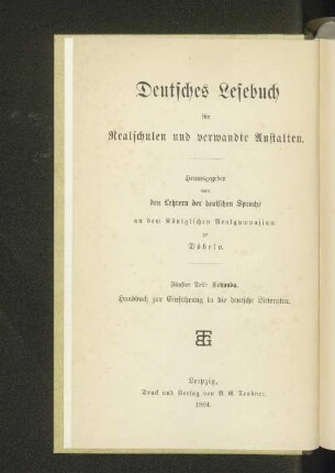 T. 5, Sekunda: Handbuch zur Einführung in die Deutsche Litteratur : mit Proben aus Poesie und Prosa
