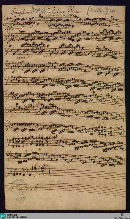 Symphonies - Mus. Hs. 677 : strings, woodwinds, cemb; E|b; BrinzingMWV 7.21