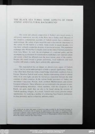 The Black Sea Turks: Some Aspects Of Their Ethnic And Cultural Background