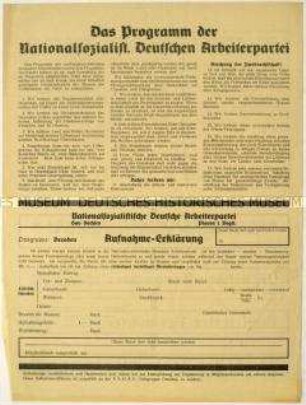 Flugblatt mit dem politischen Programm der NSDAP und Pressewerbung