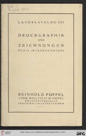 Nr. 21: Lagerkatalog: Druckgraphik und Zeichnungen des 15.-20. Jahrhunderts