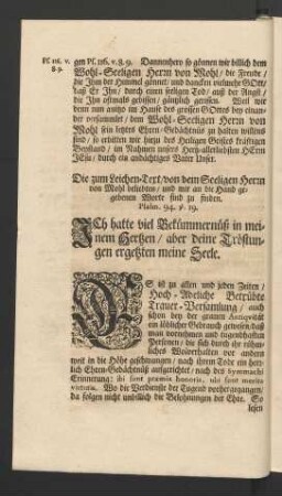 [...] Leichen-Text/ [...] Psalm 94. v. 19