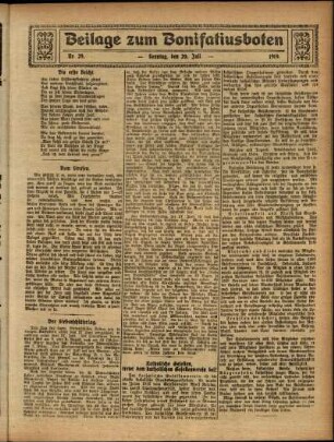 Zweite Ausgabe vom Sonntag, den 20. Juli 1919.