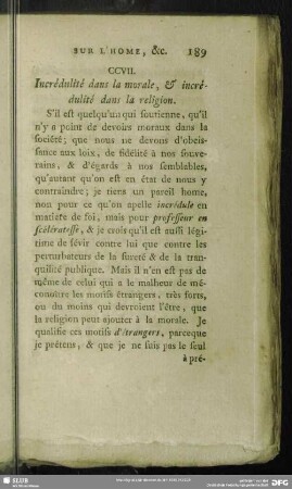 CCVII. Incedédulité dans la morale, & incrédulité dans la religion