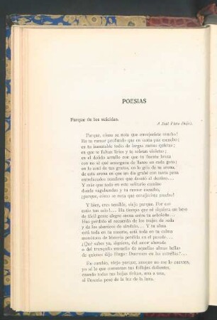 Poesías : Parque de los suicidas [y] Remordimiento [y] Oración y Dyonisos