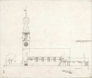 Gsaenger, Gustav; München - Obermenzing, Grünspechtstr. 13; Ev. Notkirche, Bethlehems Kirche, Pfarrhaus - Entwurf, Nordseite (Ansicht)