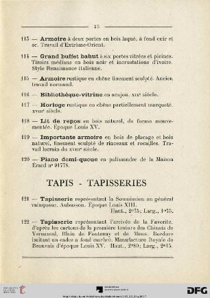 Tapis - Tapisseries (Nr. 121-132)
