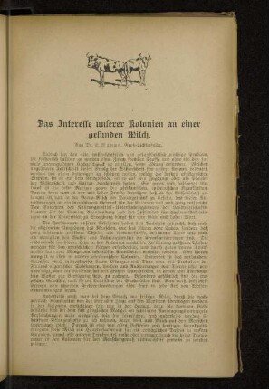 Das Interesse unserer Kolonien an einer- gesunden Milch.