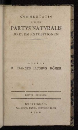 Commentatio Sistens Partvs Natvralis Brevem Expositionem