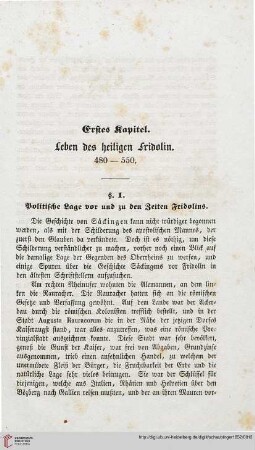 Erstes Kapitel: Leben des heiligen Fridolin 480–550